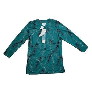 NWT Graver Studio Forest Design Blouse Blazer Botton Up Long Sleeves Green Sz S